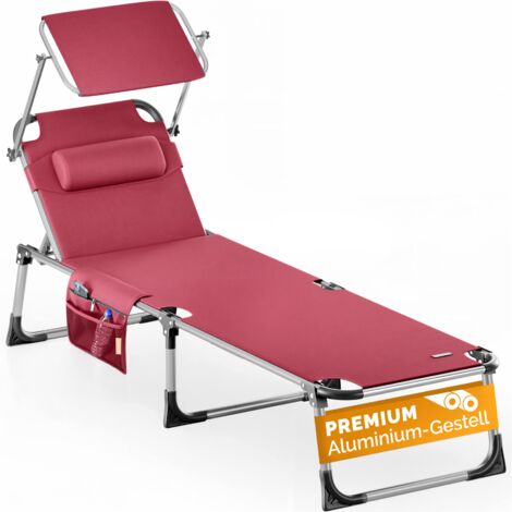CASARIA® Lettino prendisole Malta in alluminio 210cm 150kg con tetto parasole Sdraio da spiaggia lettino da giardino in tanti colori Rosso