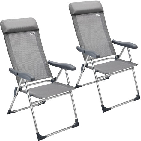 Casaria – Lot de 2 chaises de jardin pliantes en aluminium – Dossier haut réglable 7 positions – Assise ergonomique – Poids léger 3,18 kg