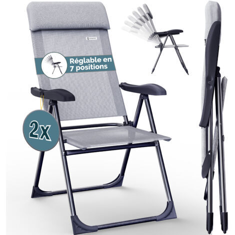 Casaria – Lot de 2 chaises pliantes en aluminium – Dossier réglable 7 positions – Hauteur d'assise 44 cm – Confort optimal pour camping et jardin
