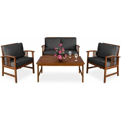 Casaria Lounge Atlas Auflagen Akazienholz aus FSC®-zertifizierter nachhaltiger Waldwirtschaft Sitzgruppe Bank Tisch Gartenmöbel Sitzgarnitur Set Anthrazit