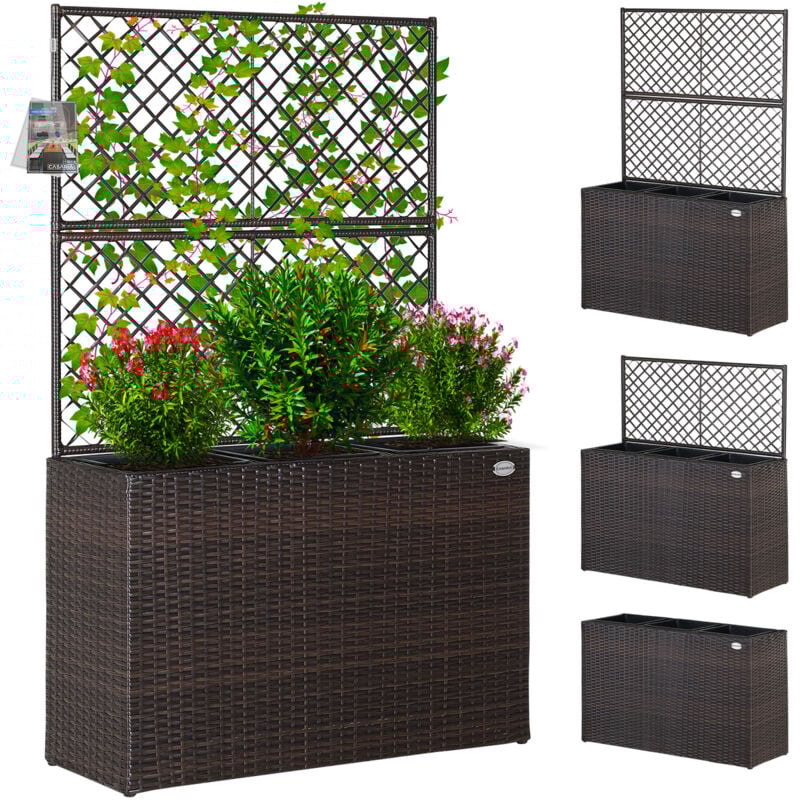 

Macetero con enrejado rectangular macetas jardín plantas rosas balcón Poliratán jardinería interior exterior Marrón - Marrón - Casaria