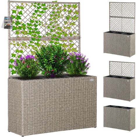 Casaria Macetero con Enrejado Rectangular Poliratán 3 Macetas Internas Extraíbles Drenaje de Agua Jardinera Interior Exterior Crema