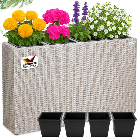 Casaria Macetero de Poliratán con 4 macetas extraíbles 95x27x60cm para interior y exterior jardinería color a escoger Crema