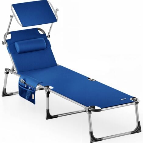 CASARIA® Malta Folding Aluminium Garden Sun Lounger with Canopy Shade  210cm 180kg Capacity  Beach Patio Recliner Leisure Sunbed With Plastic Feet & Textile Cover  Blue
