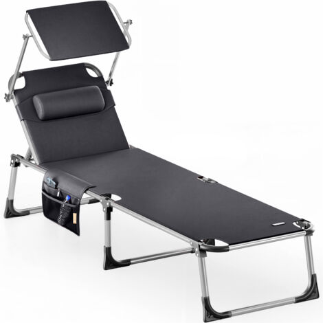 CASARIA® Malta Folding Aluminium Garden Sun Lounger with Canopy Shade  210cm 180kg Capacity  Beach Patio Recliner Leisure Sunbed With Plastic Feet & Textile Cover  Grey