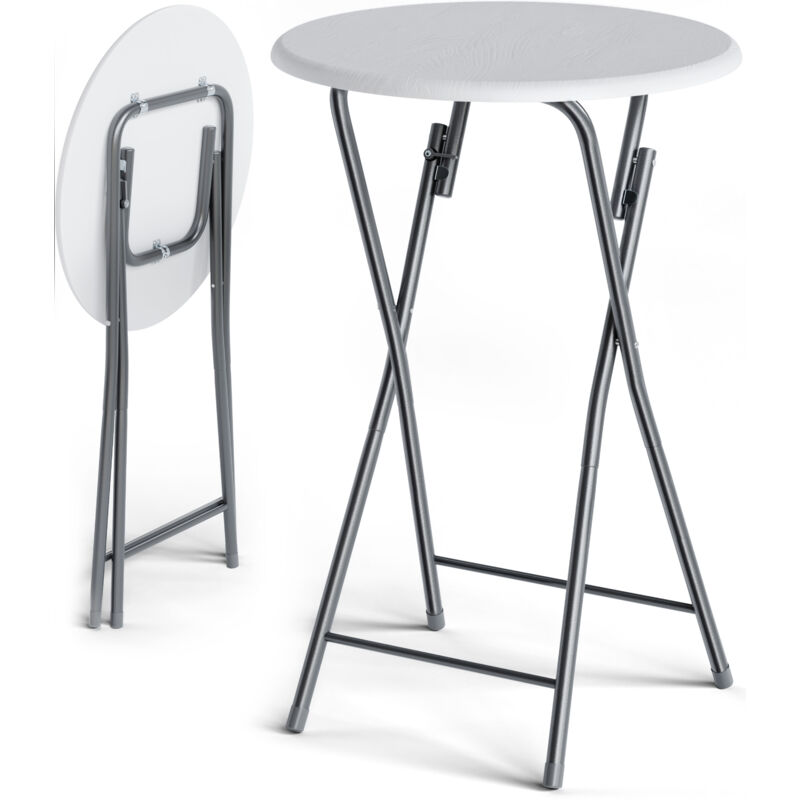 

Mesa alta plegable Blanca tablero redondo de MDF 110,5 cm mueble resistente interior exterior para eventos - Casaria