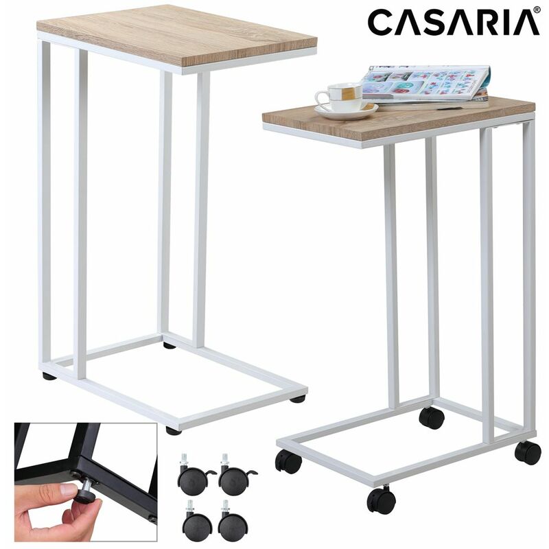 

Mesa auxiliar con ruedas mesita estilo industrial rústico mesa lateral con pies intercambiables para cama o sofá Blanco - Blanco - Casaria