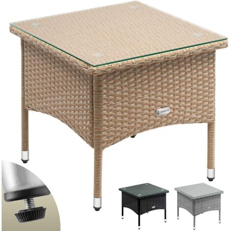 CASARIA® Mesa Auxiliar Poliratan Resistente a la intemperie Altura Ajustable Exterior Tapa de cristal 80kg de capacidad de carga Jardín Balcón Terraza Mesa de salón M1 - 50x50x45cm (de)