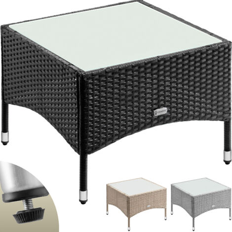 CASARIA® Mesa Auxiliar Poliratan Resistente a la intemperie Altura Ajustable Exterior Tapa de cristal 80kg de capacidad de carga Jardín Balcón Terraza Mesa de salón M1 - 58x58x42cm