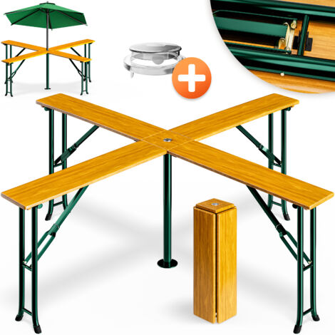 CASARIA® Mesa de bar XXL "Quattro" de madera para exterior eventos camping 4 brazos para 20 personas 241x241x104cm plegable