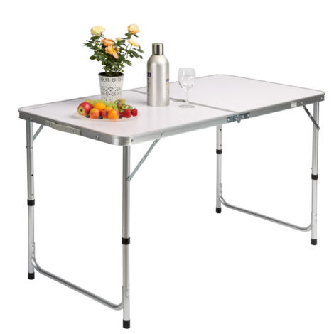 CASARIA® Mesa de camping plegable con asa para transporte 120x60x70cm de Aluminio altura ajustable para jardín patio Blanco