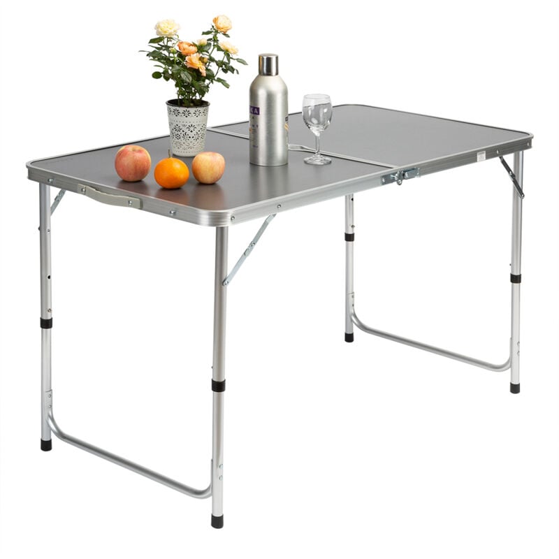 

Mesa de camping plegable con asa para transporte 120x60x70cm de Aluminio altura ajustable para jardín patio Gris - Gris - Casaria