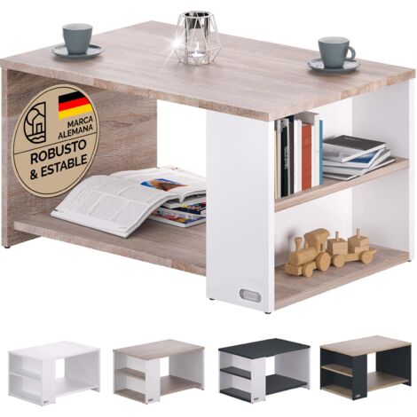 CASARIA® Mesa de Centro 90x60x50cm Estante y 2 Compartimentos Carga Hasta 50kg Mesita de Salón Auxiliar  weiß sonoma eiche (de)