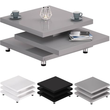 CASARIA® Mesa de Centro New York 72x72 cm Salón diseño moderno Tablero Color brillo giratorio de 360° Patas regulables en altura Mesas de sofá de MDF  72x72cm - Grau (de)