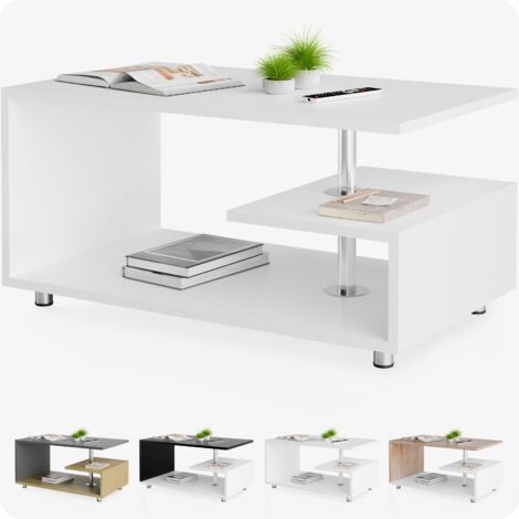 CASARIA® Mesa de centro Orlando 95x55x50cm 3 Estantes Madera Regulable en Altura Pies de Acero Inoxidable Mesa de Salón Mesa de Sofá Blanco