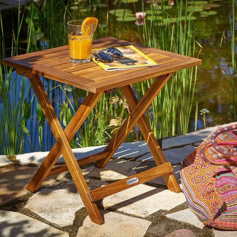 Deuba Mesa auxiliar de jardín madera de acacia mesita de café exterior plegable mesa de centro 46x46 cm terraza patio