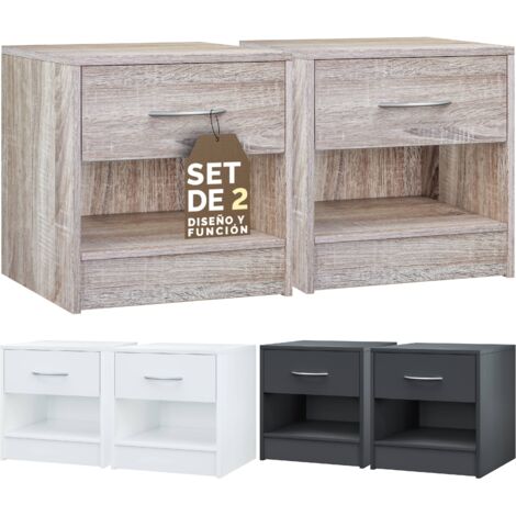CASARIA® Mesita de Noche 41x39x28cm Mesa Auxiliar Cajón Compartimento Abierto Asa Cómoda Dormitorio Mesilla Salón Mueble Recibidor - Varios colores 2er Set Eiche (de)