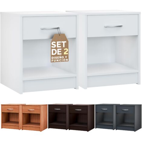 CASARIA® Mesita de noche con Cajón 50x40x35cm Mesa de luz para dormitorio con Compartimento MDF 2er Set Weiß (de)