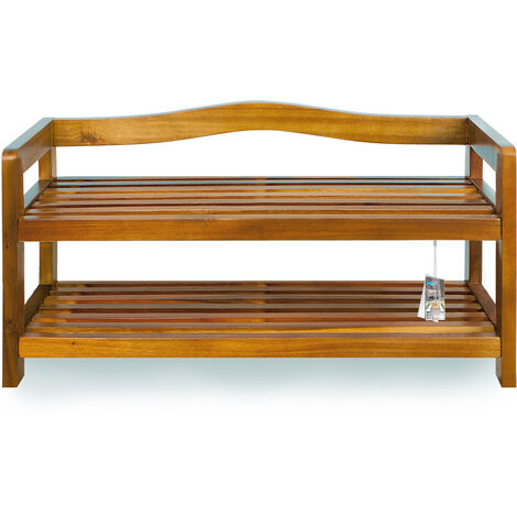 Casaria – Meuble à chaussures en bois d'acacia – Étagère 2 niveaux 42x74x26 cm – Charge 40 kg par niveau – Banc avec assise jusqu'à 160 kg