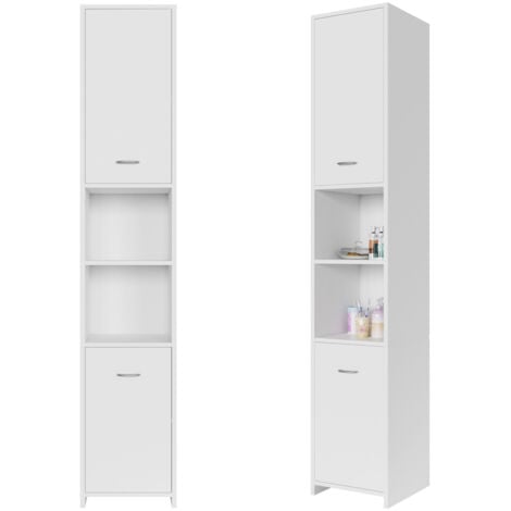 CASARIA® Mobile alto per Il bagno armadio 180x30x30cm 6 mensole 2 Scomparti Ante Chiusura Magnetica Bianco