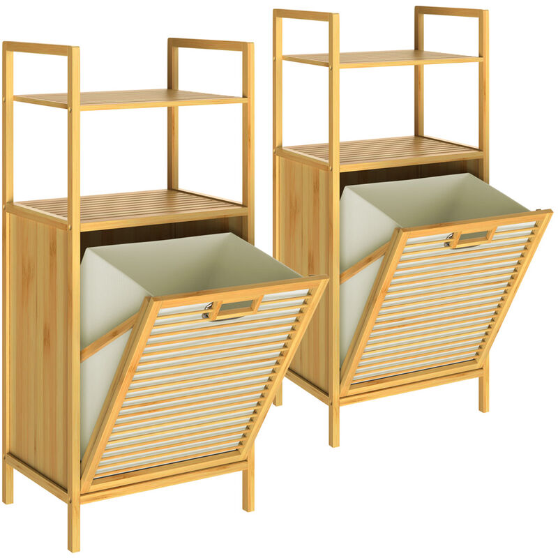 Casaria - Mobile da bagno 2in1 di Bambú Armadio con cesto dei panni sporchi integrato 40x30x95cm 2x