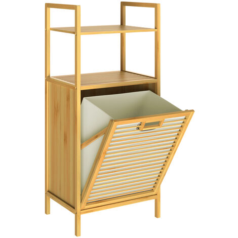 Casaria Mueble de baño 2en1 de Bambú Estantería con cesta para la ropa sucia integrada 40x30x95cm 1x