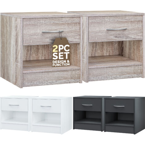 CASARIA® Night Stand Table Bedside Cabinet Bedroom Furniture Drawer Side Storage Home 2er Set Eiche (de)