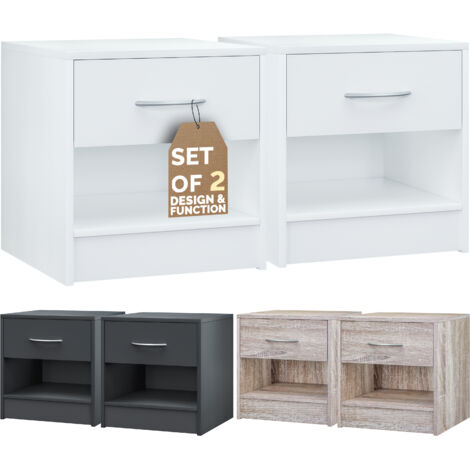 CASARIA® Night Stand Table Bedside Cabinet Bedroom Furniture Drawer Side Storage Home 2er Set Weiß (de)