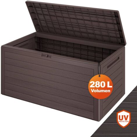 CASARIA® Outdoor Garden Storage Box 280L Waterproof Plastic, Lockable Storage Container w/Lid Cushion Blanket Chest Parcel Box, Tool Box, Toy Box Brown Brown