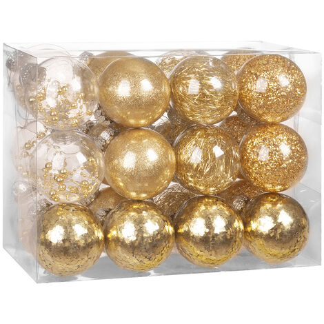 Casaria Palline Natalizie per Albero di Natale Set da 24 Addobbi Natalizi Transparenti Personalizzabili Baubles Riempibili Vari Colori 6cm Gold (de)