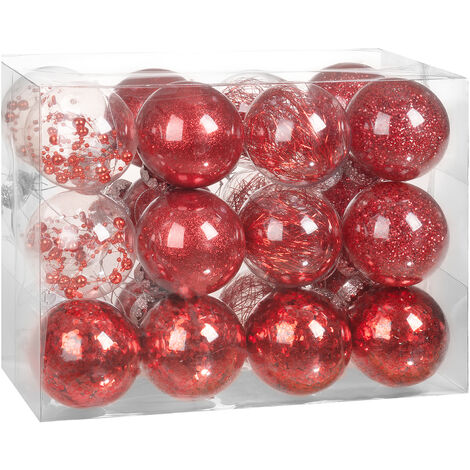 Casaria Palline Natalizie per Albero di Natale Set da 24 Addobbi Natalizi Transparenti Personalizzabili Baubles Riempibili Vari Colori 6cm Rot (de)