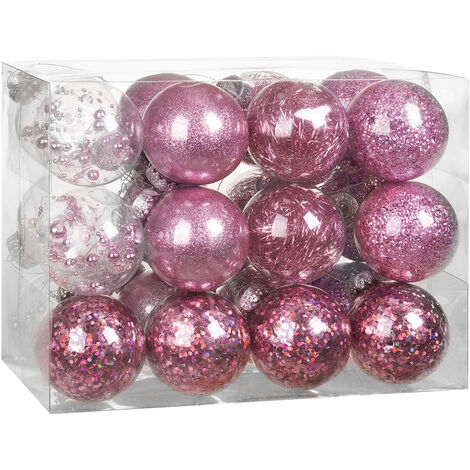 Casaria Palline Natalizie per Albero di Natale Set da 24 Addobbi Natalizi Transparenti Personalizzabili Baubles Riempibili Vari Colori 7cm Pink (de)