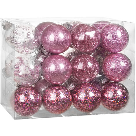 Casaria Palline Natalizie per Albero di Natale Set da 24 Addobbi Natalizi Transparenti Personalizzabili Baubles Riempibili Vari Colori 8cm Pink (de)