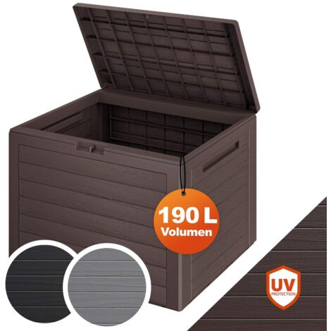 CASARIA® Plastic Garden Storage Box  Cushion Chest  Lockable with Lid  190L  Brown