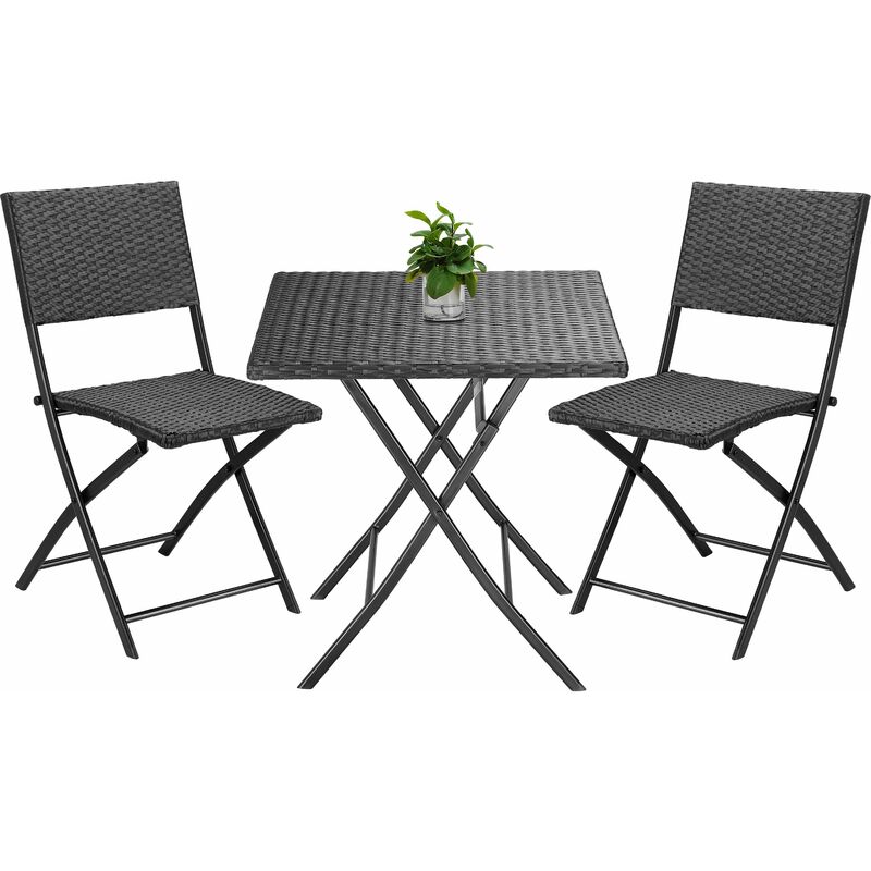 Poly Rattan 3 tlg Balkonset Rom Sitzgruppe Campingtisch klappbar Gartenmöbel Balkon Set schwarz - Casaria