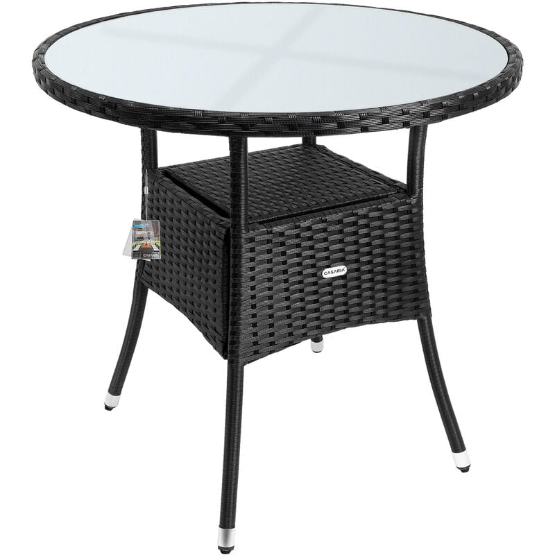 Casaria - 60/80cm Round Poly Rattan Glass Top Garden Table Outdoor Side Table With Frosted Safety Glass Plate Weatherproof Dining Furniture Schwarz