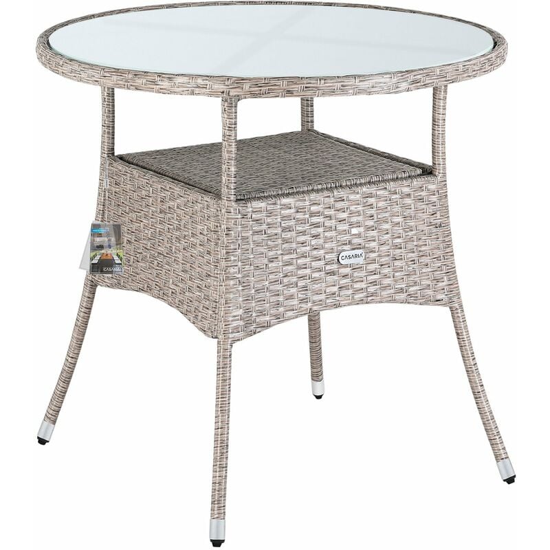 60/80cm Round Poly Rattan Glass Top Garden Table Outdoor Side Table With Frosted Safety Glass Plate Weatherproof Dining Furniture Beige xl (de)