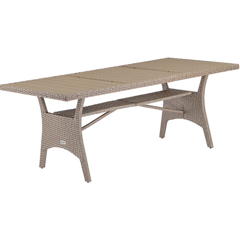 Casaria Polyrattan Gartentisch 190x90x75cm Mit Ablage Wpc-tischplatte Höhenverstellbar Holzoptik Wetterfest Garten Terrasse Esstisch Gartenmöbel Creme -