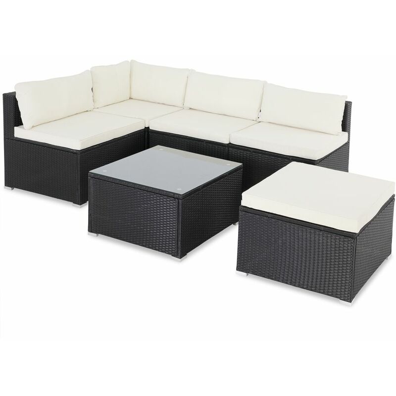 Poly Rattan XL Lounge Set Auflagen & Kissen Gartenlounge Sitzgruppe Gartenmöbel Set schwarz/creme - Casaria