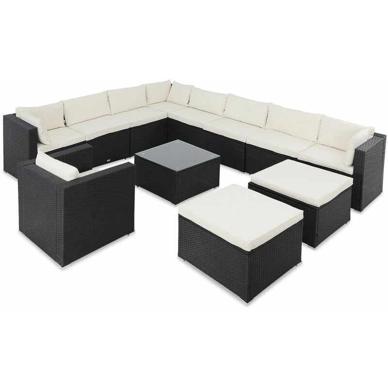 Poly Rattan XXXL Lounge Set mit dicken Auflagen & Kissen Sessel + 2 Hocker Sitzgruppe Gartenlounge Gartenmöbel Set - Casaria
