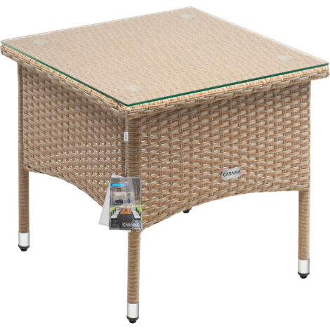 Casaria Poly Rattan Gartentisch Beistelltisch Balkontisch Gartenmöbel Tisch mit Glasplatte M1 - 58x58x42cm