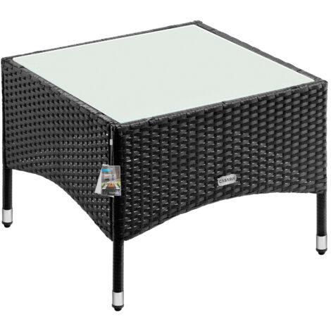 CASARIA® Polyrattan Garden Coffee Side Table  Square Weatherproof With Glass Top  50x50x45cm/58x58x42cm  Height Adjustable Feet  Indoor Outdoor Patio Terrace Balcony Conservatory Bistro  M1 - 58x58x42