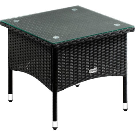 CASARIA® Polyrattan Garden Coffee Side Table  Square Weatherproof With Glass Top  50x50x45cm/58x58x42cm  Height Adjustable Feet  Indoor Outdoor Patio Terrace Balcony Conservatory Bistro  M2 - 50x50x45