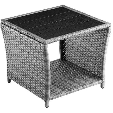CASARIA® Polyrattan Garden Side Table WPC Table Top  45x45x40cm 80kg Load Capacity  Weatherproof Outdoor Patio Deck Balcony Furniture Coffee Table  Adjustable Levelling Feet  Grey