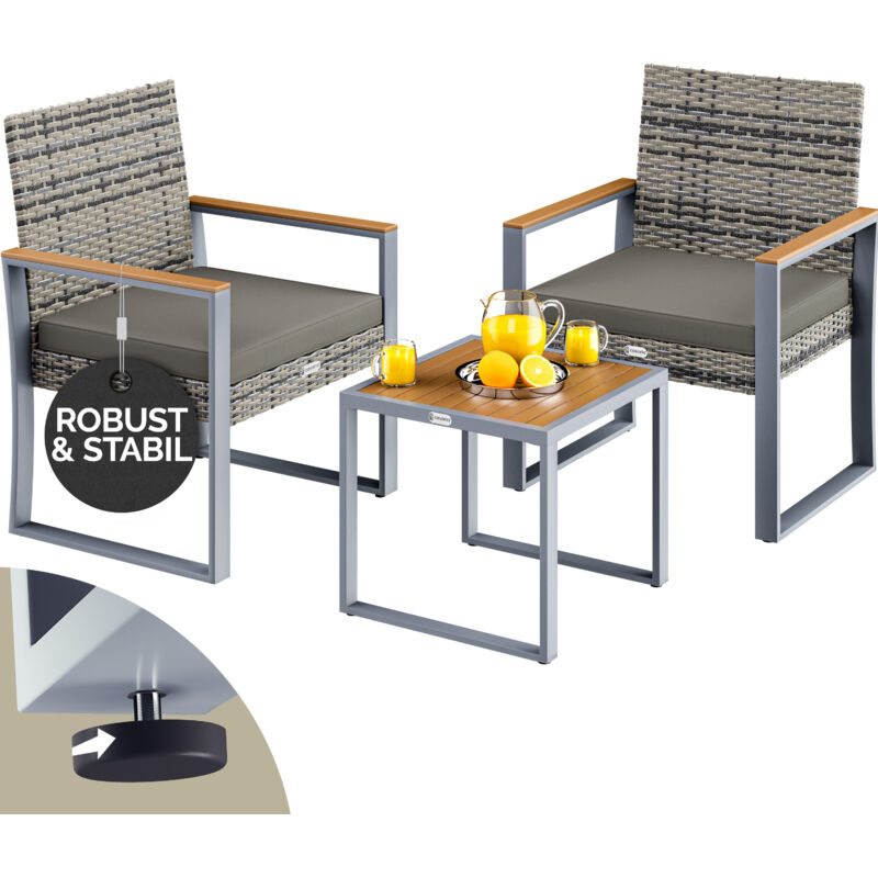 Ensemble de meubles de jardin en polyrotin Lounge Set Pieds réglables Résistant aux intempéries Terrasse Salon de Jardin Grau Akazie (de)