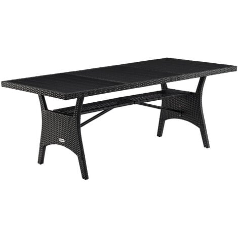 CASARIA® Polyrattan Gartentisch 190x90x75cm mit Ablage WPC-Tischplatte Höhenverstellbar Holzoptik Wetterfest Garten Terrasse Esstisch Gartenmöbel  schwarz