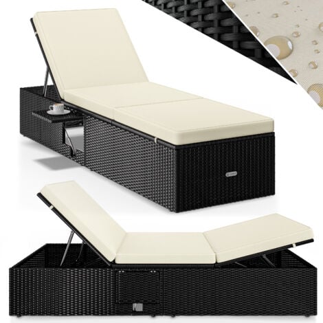 CASARIA® Polyrattan Sun Lounger with 7cm Thick Water Repellent Cushion Fold-Out Table  7-Way Adjustable Backrest 200x58cm  Outdoor Patio Garden Pool Deck Chair  Schwarz Creme (de)