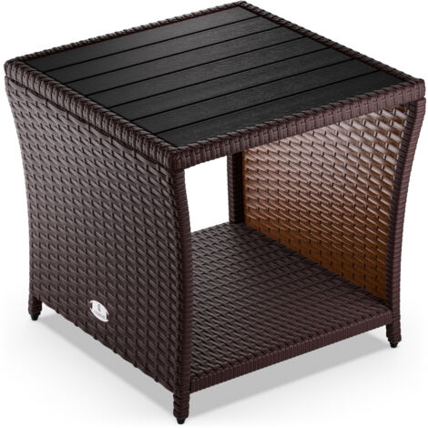 Casaria Polyrattan Tavolino WPC Piano del tavolo 45x45x40cm Altezza regolabile Resistente alle intemperie Giardino esterno Terrazza Balcone Tavolino da giardino Mobili da giardino Marrone