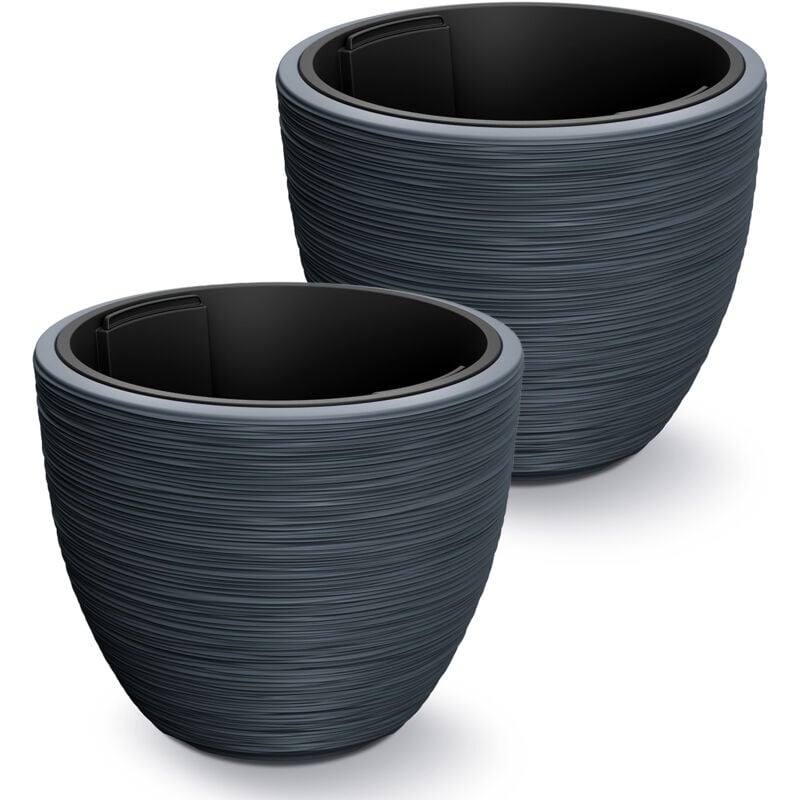 CASARIA® Pot de fleurs rond 30 L 40x32 cm résistant aux intempéries intérieur extérieur jardinière Bac à Fleurs Cache-Pot Set de 2 anthracite