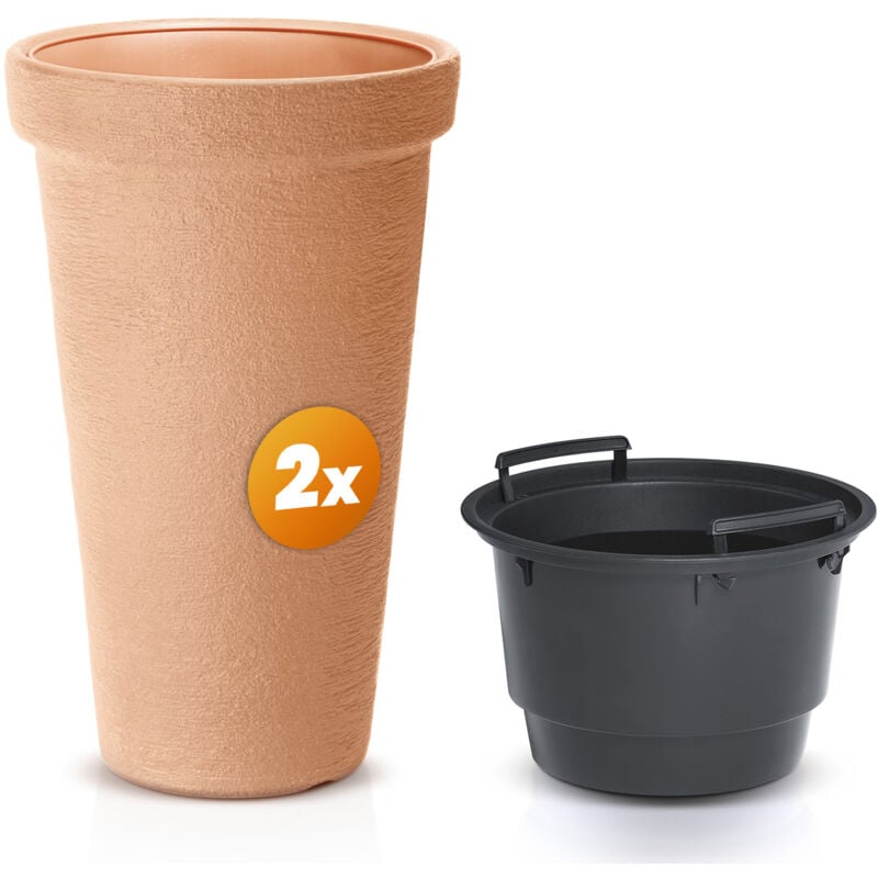 Pot de fleurs xxl 42L Bac à plantes 63x40cm rond résistant à l'hiver jardin terrasse Cache-pot Bac à fleurs 2er Set Terracotta (de) - Casaria